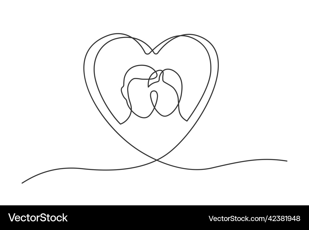 Couple in heart one line Couple in heart one line vector image