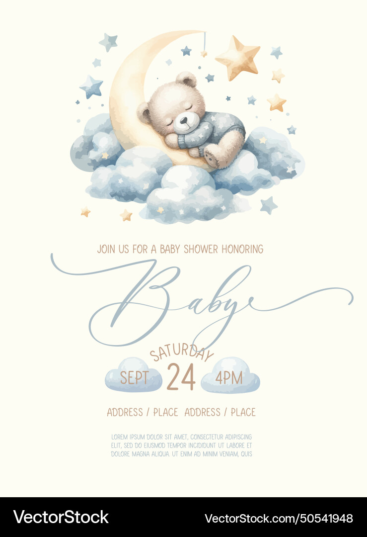 Cute baby shower watercolor invitation card Cute baby shower watercolor invitation card vector image