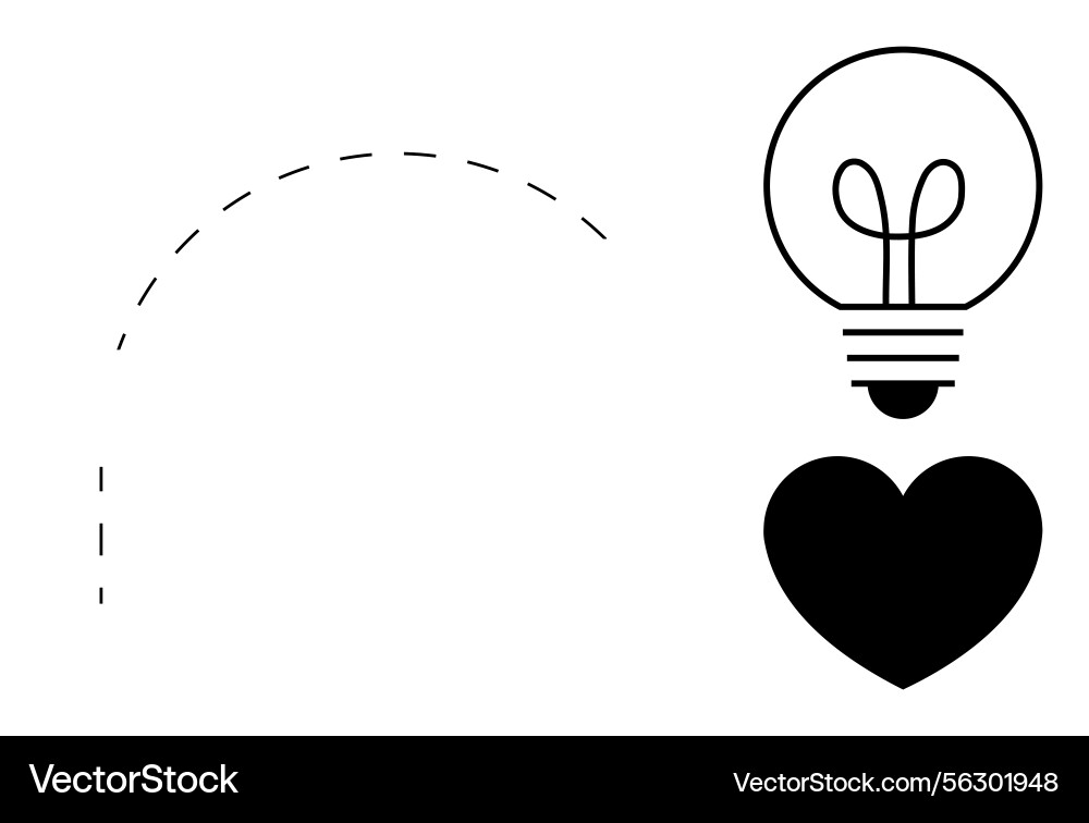 Dashed arrow connecting to lightbulb and heart Dashed arrow connecting to lightbulb and heart Vector Image