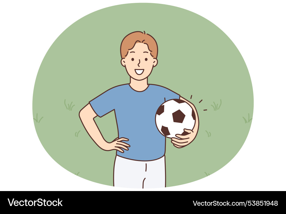 Ein junger lächelnder Junge hält Fußballball Ein junger lächelnder Junge hält Fußballball vektorbild