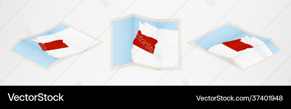 Folded map oregon in three different versions Folded map oregon in three different versions vector image