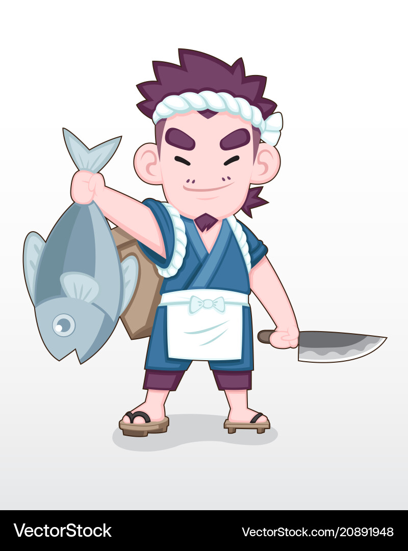 Japanese Fisherman with Large Fish Vector Image
