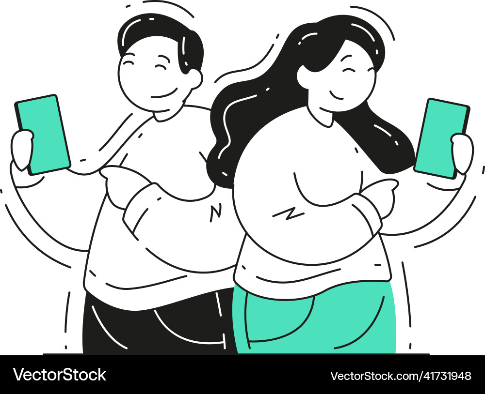 Man and woman communicate by smartphones concept Man and woman communicate by smartphones concept vector image