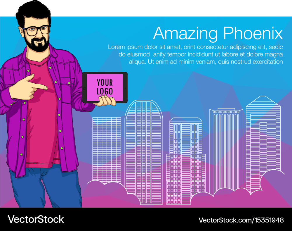Man presentation of mobile application startup vector image