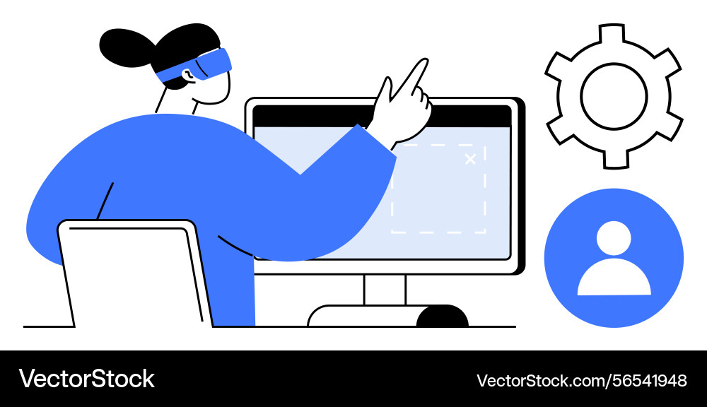 Professional pointing at computer screen Professional pointing at computer screen vector image