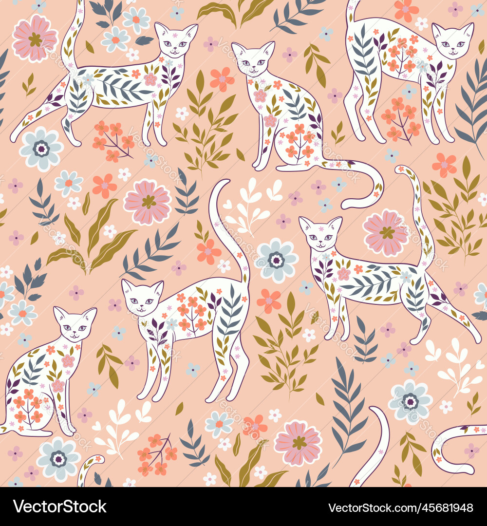 Seamless light pattern with elegant cats Seamless light pattern with elegant cats vector image