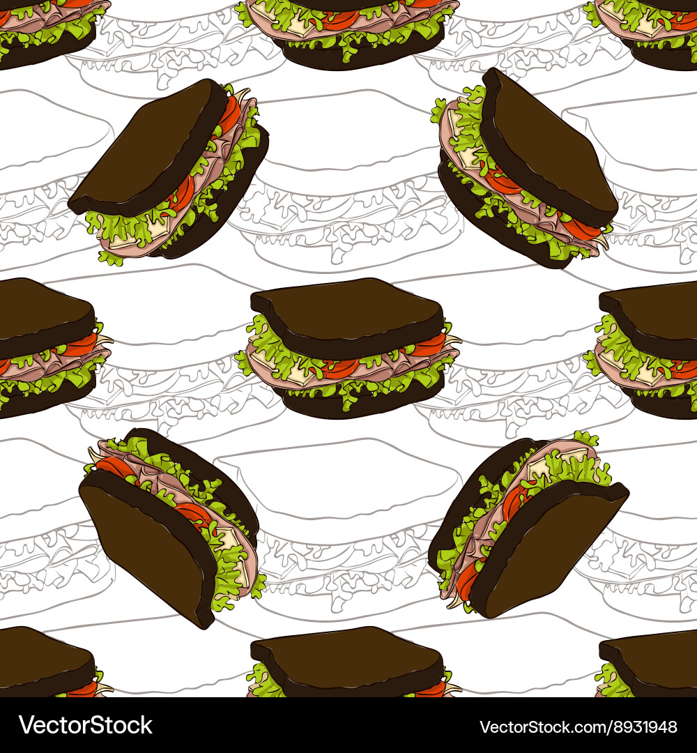 Seamless pattern sandwich scetch and color vector image