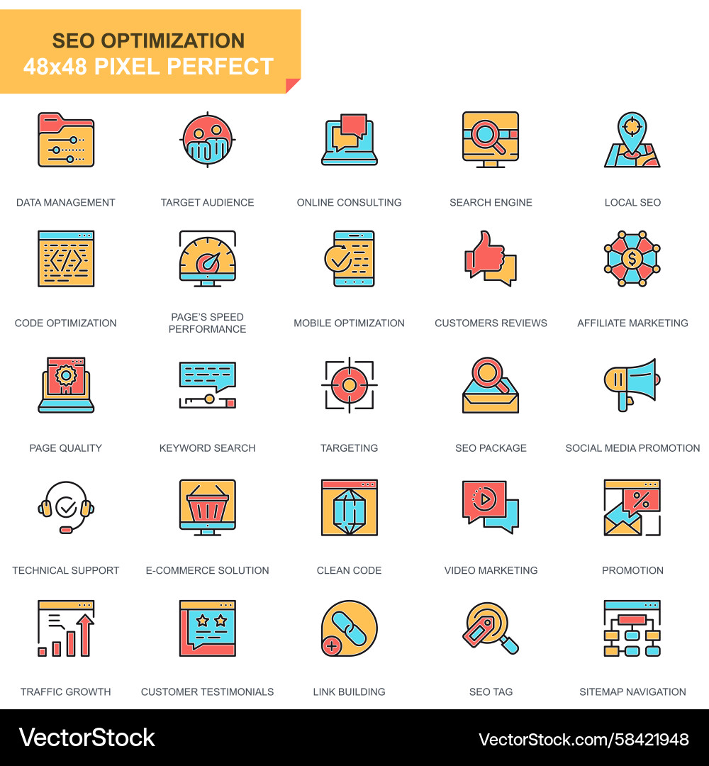 SEO & Web Optimization Icon Set Vector Image