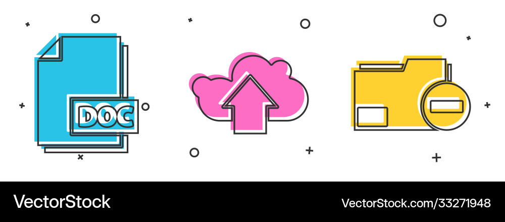 Set doc file document cloud upload Set doc file document cloud upload vector image