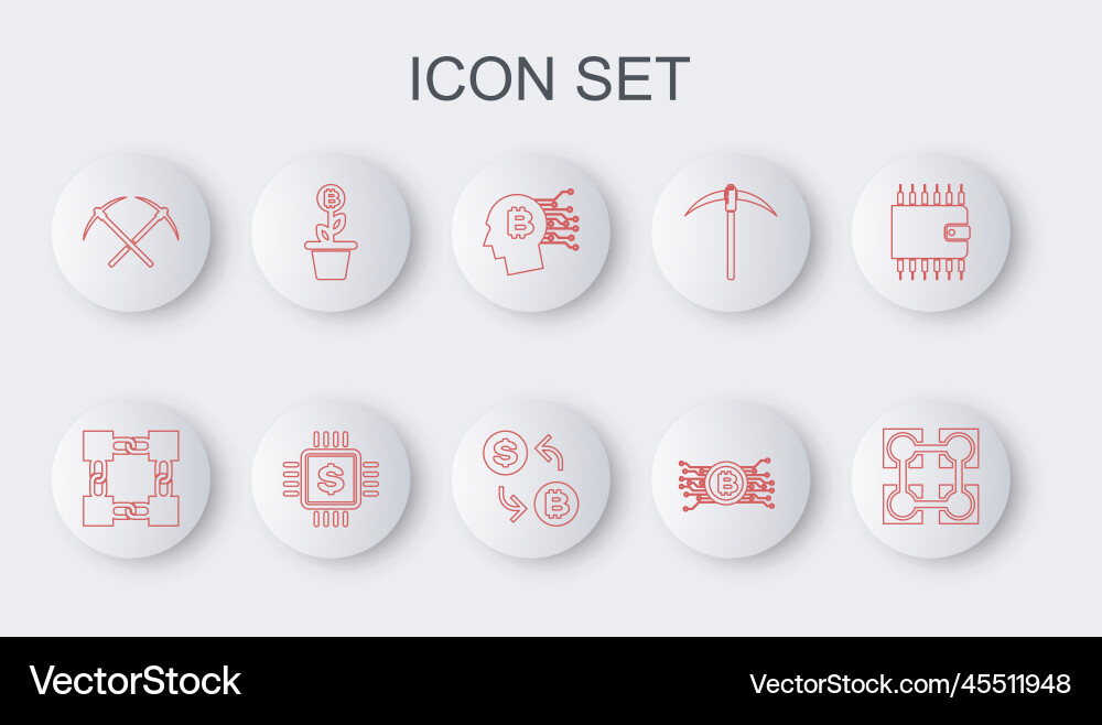 Set line blockchain technology bitcoin think Vector Image