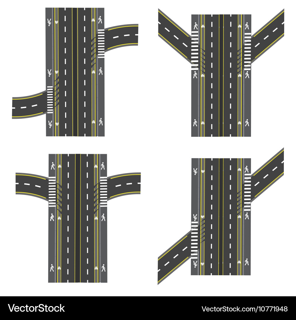 Set of different road sections interchanges vector image