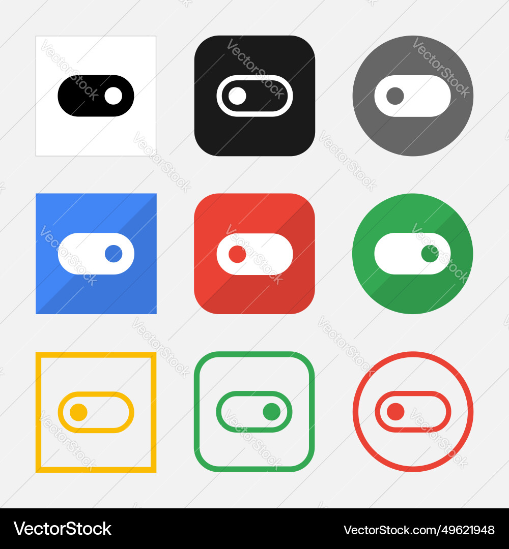 Set of toggle on and off icons for your web site Set of toggle on and off icons for your web site Vector Image