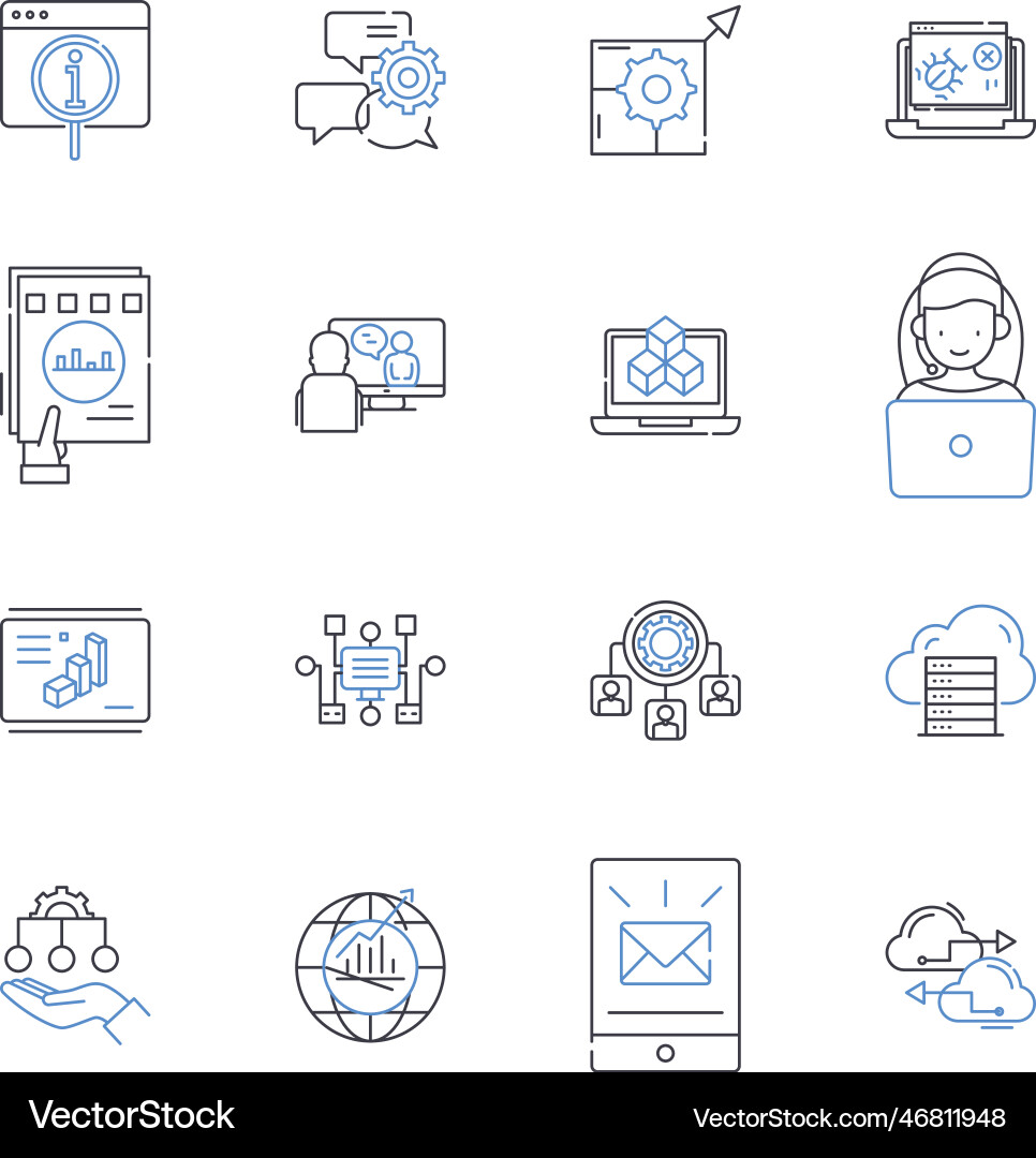 Virtual hardware line icons collection simulation vector image