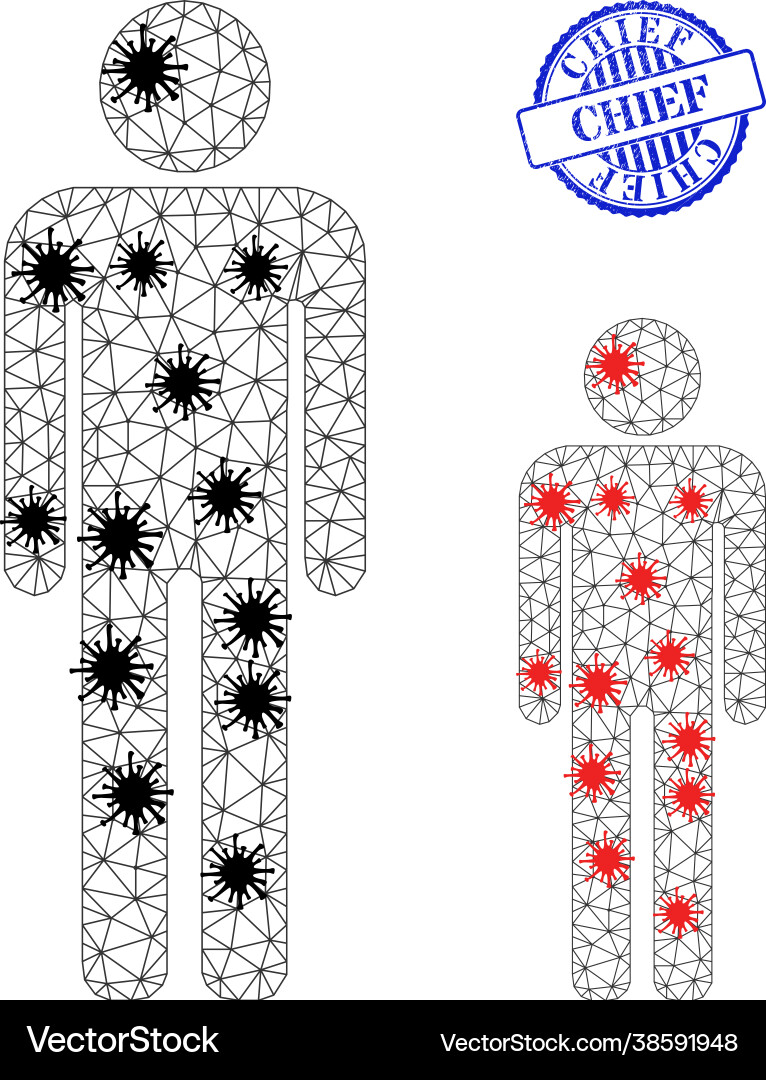 Wireframe mesh man figure icons with pathogen Wireframe mesh man figure icons with pathogen vector image