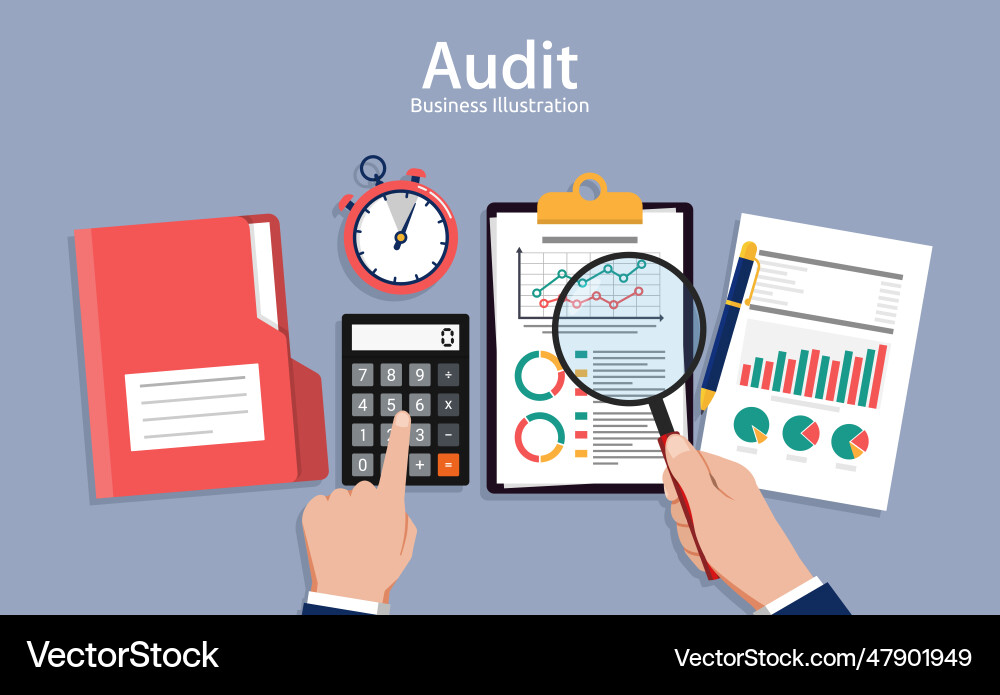 Auditing concepts auditor at table during Auditing concepts auditor at table during vector image
