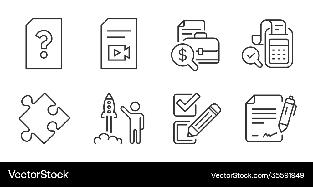 Bill accounting checkbox and video file icons set Bill accounting checkbox and video file icons set vector image