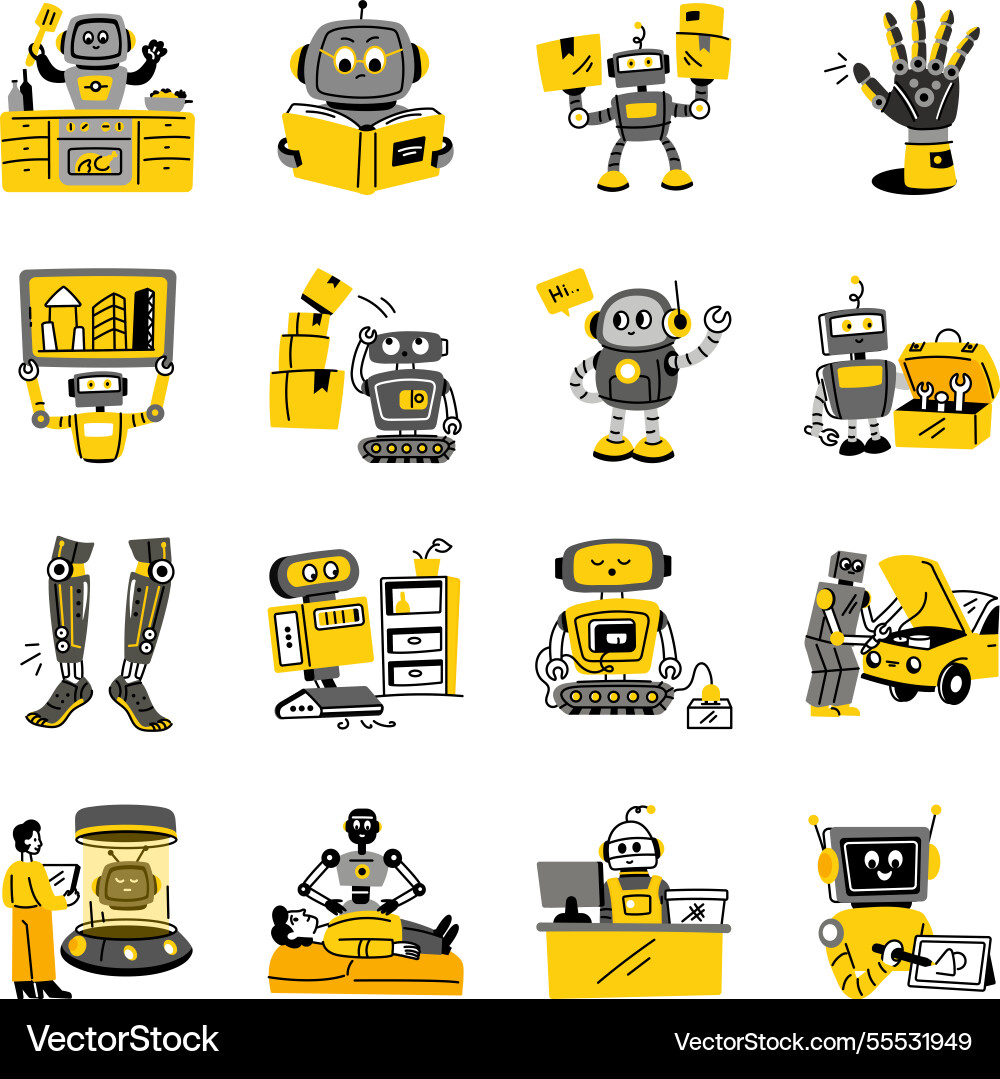 Bundle of robotics technology flat style Vector Image