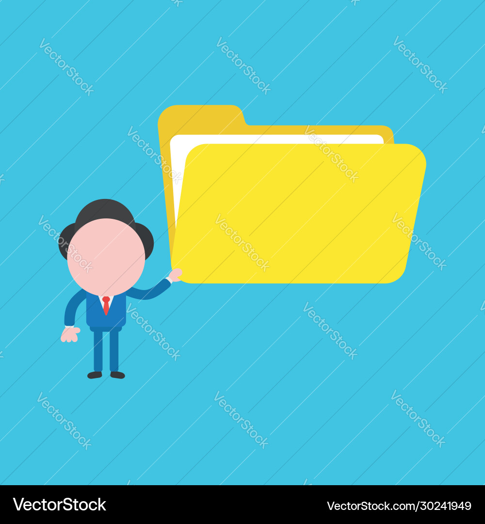 Businessman character holding open file folder Businessman character holding open file folder vector image