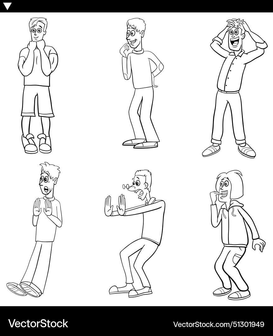 Cartoon Surprised Young Men Comic Characters Set Vector Image