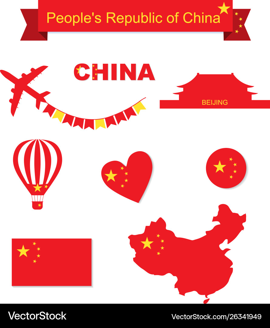 China set flag and map China set flag and map vector image
