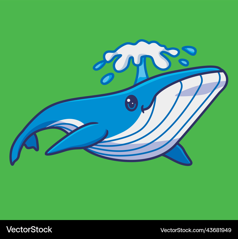 Cute blue whale spray the water isolated cartoon vector image