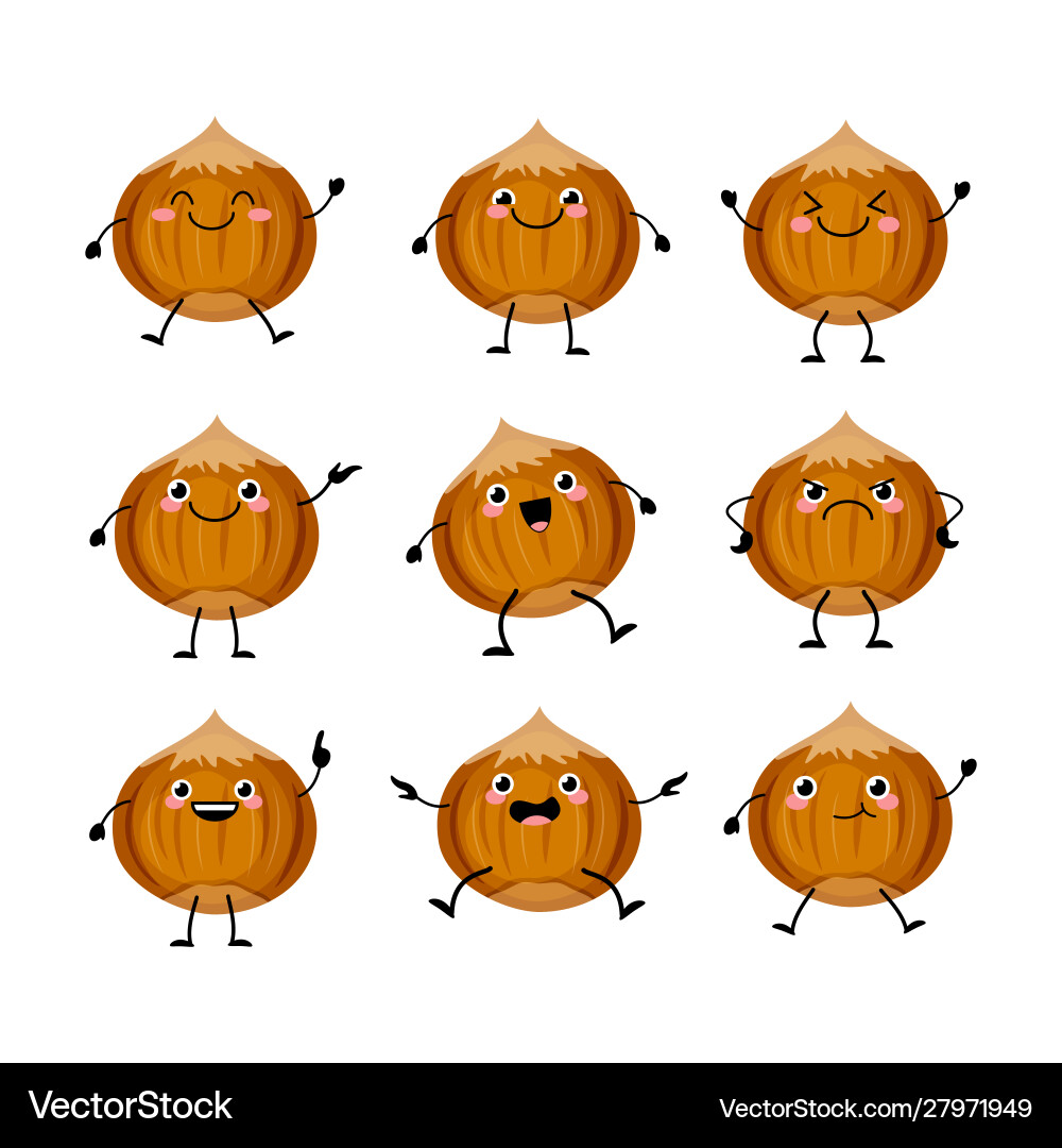 Cute hazelnut characters set with different Vector Image