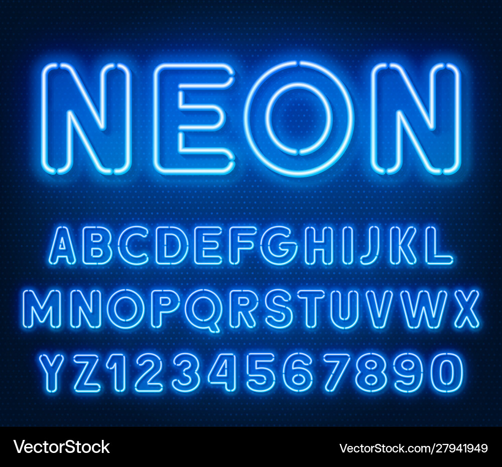 Glowing Neon Blue Rounded Font Alphabet vector image