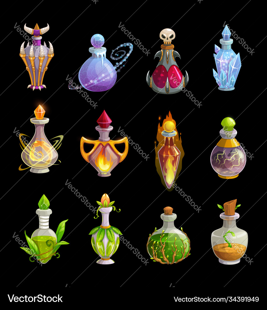 Magic Potion Icons - Elixir & Flasks Vector Image