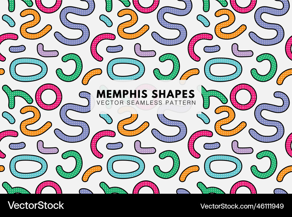 Memphis colorful curve line shapes pattern Memphis colorful curve line shapes pattern vector image