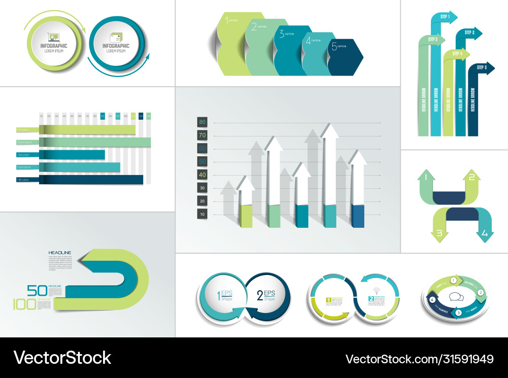 Modern Data Charts & Icons Set Vector Image