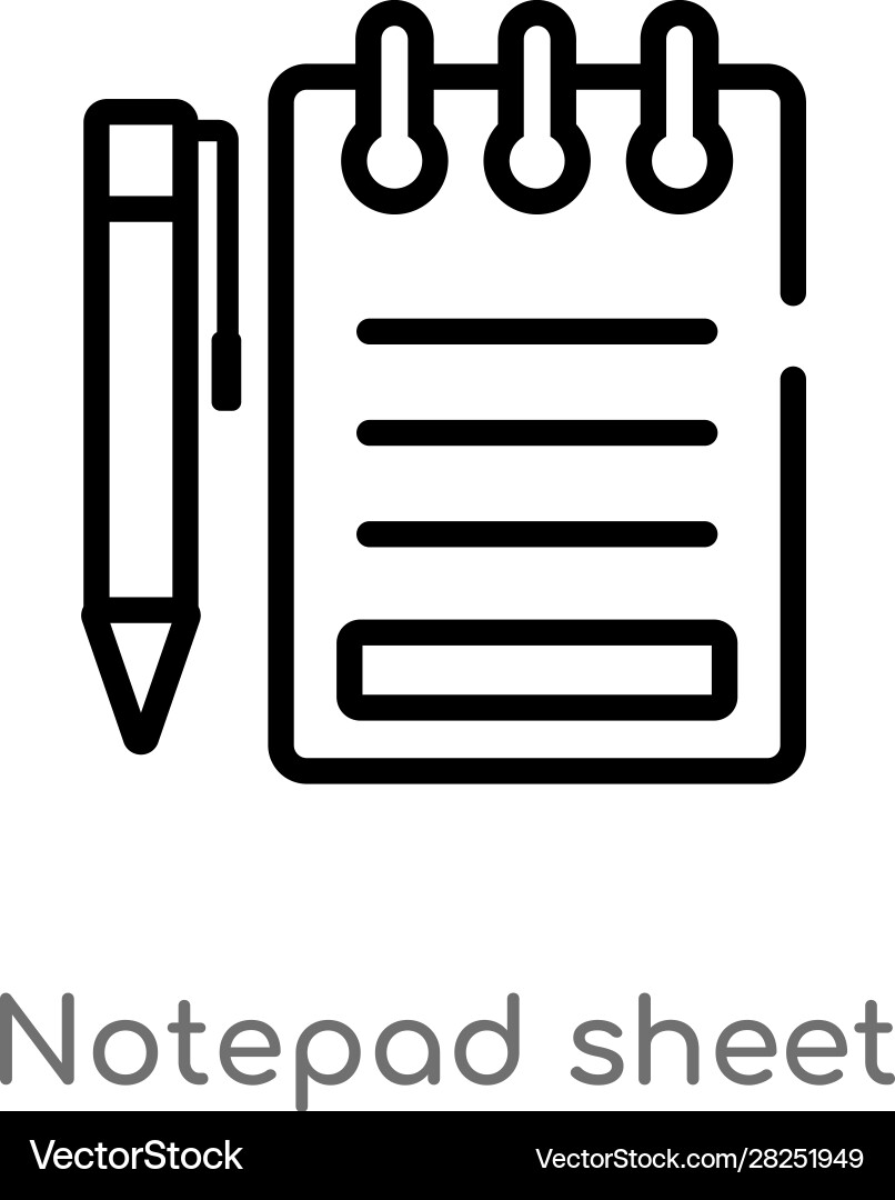 Outline notepad sheet icon isolated black simple Vector Image