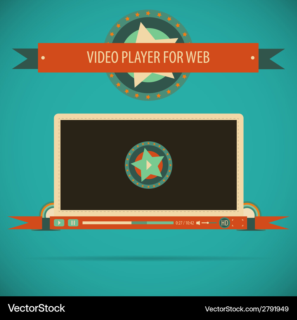 Retro vintage video player interface for web vector image