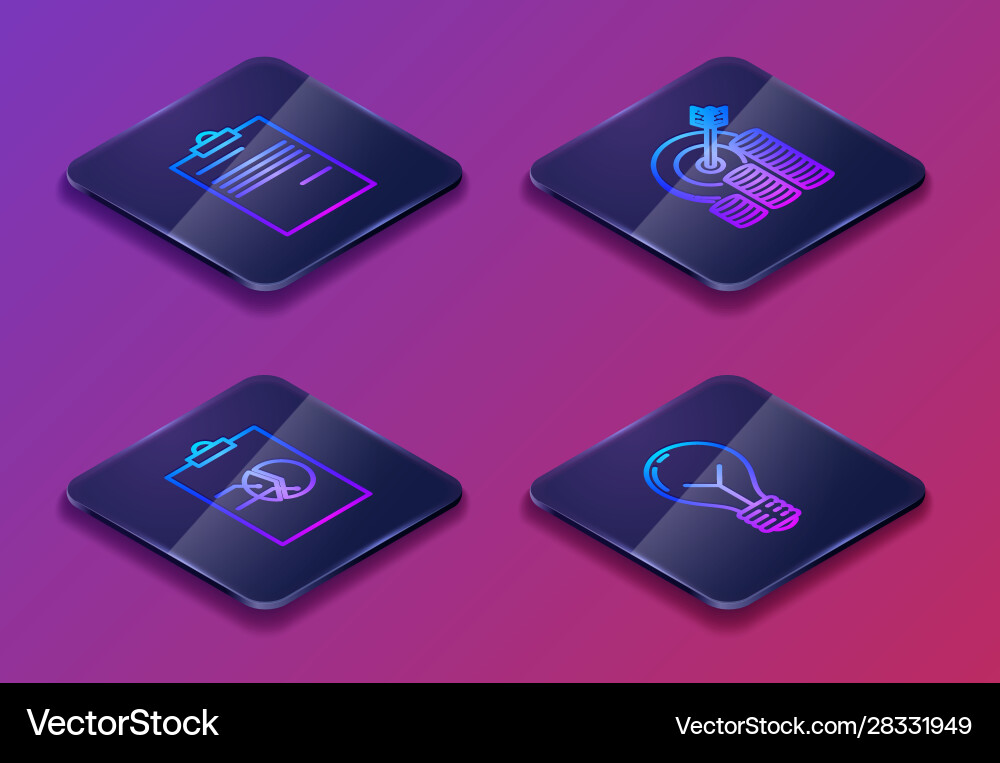Set isometric line document clipboard with graph Set isometric line document clipboard with graph vector image