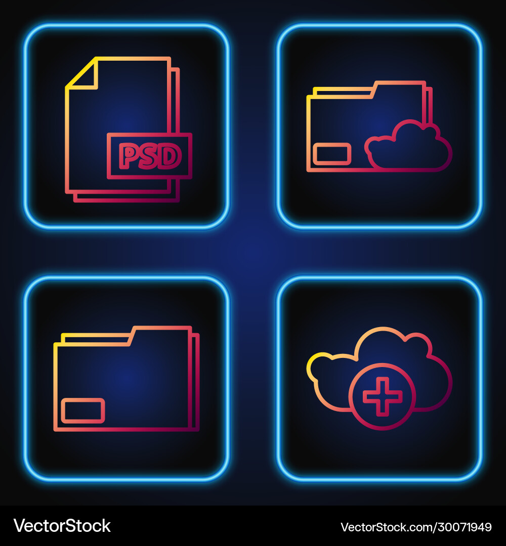 Set line add cloud document folder psd file Set line add cloud document folder psd file vector image