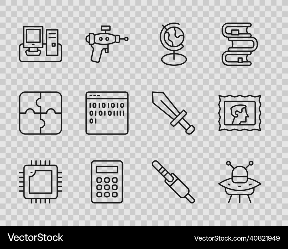 Set line processor with cpu ufo flying spaceship Set line processor with cpu ufo flying spaceship vector image