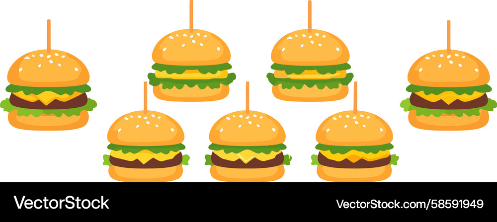 Seven Colorful Cheeseburger Array Vector Image