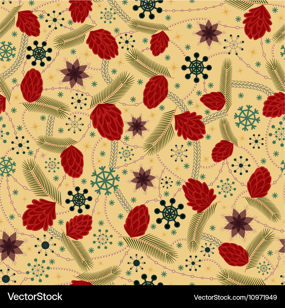 Snowflake and cones seamless pattern retro Vector Image