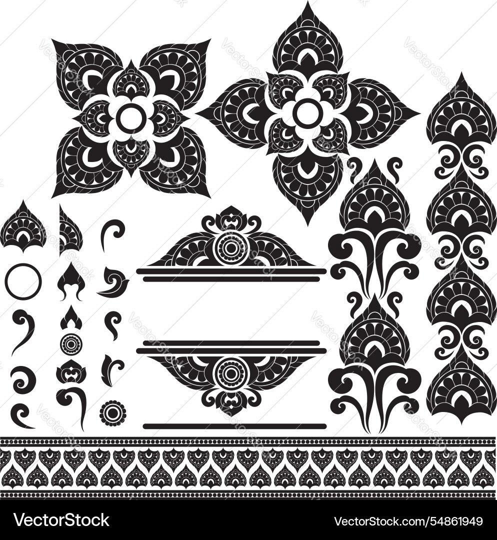 Thai pattern elements and borders for invitations Vector Image