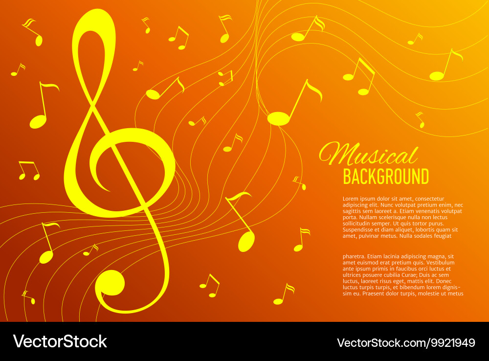 Yellow background with music notes and key vector image