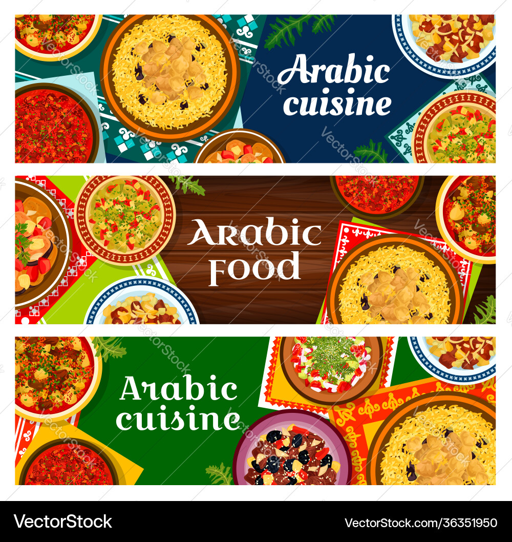 Arabische Küche Restaurant Mahlzeiten Banner Arabische Küche Restaurant Mahlzeiten Banner vektorbild