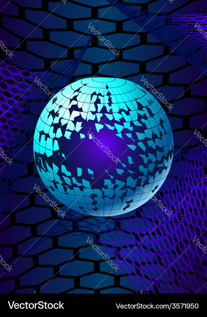 Broken ball over the hexagonal grids vector image