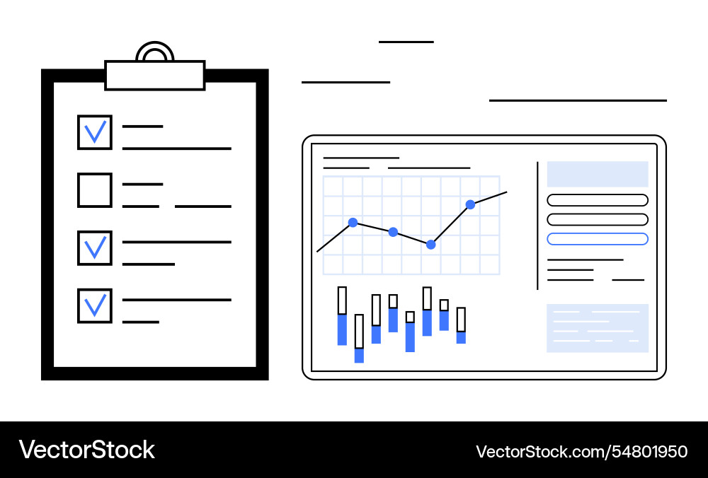 Clipboard checklist and data analysis panel Clipboard checklist and data analysis panel vector image