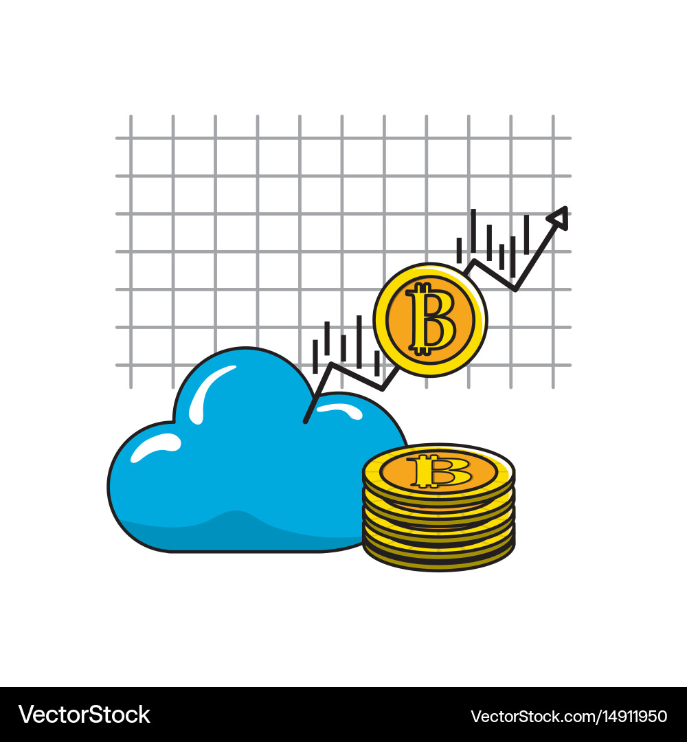 Cloud data with arrow and bitcoin currency vector image