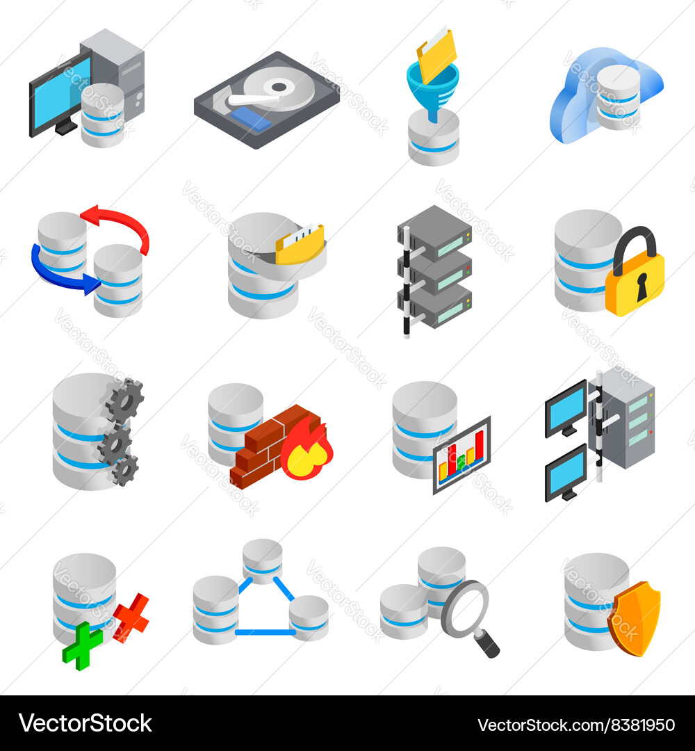 Database Icon Set - Isometric Vector Image