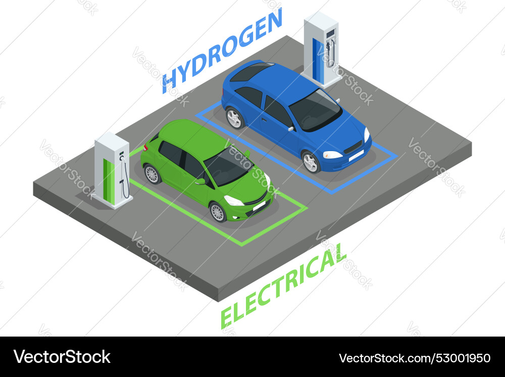 Isometric hydrogen fuel powered transport Isometric hydrogen fuel powered transport vector image
