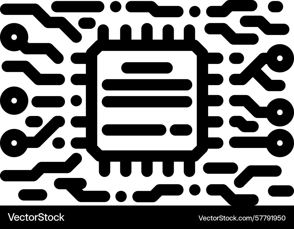 Microchip circuit lines line icon Vector Image