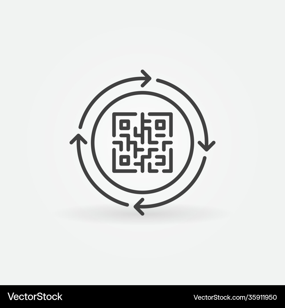 Qr code with round arrows outline concept vector image