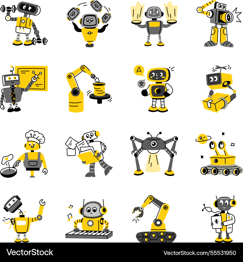Set of linear style robot innovation Vector Image