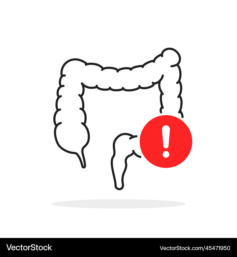 Thin line intestines with exclamation point icon Vector Image
