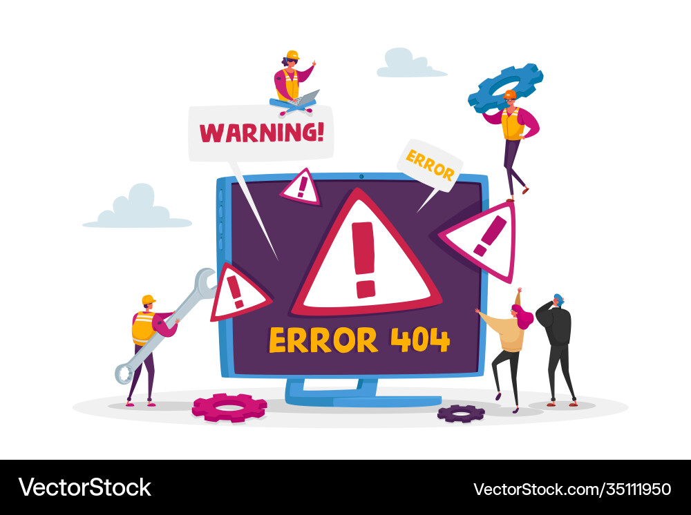 Website error 404 page with tiny characters Website error 404 page with tiny characters vector image